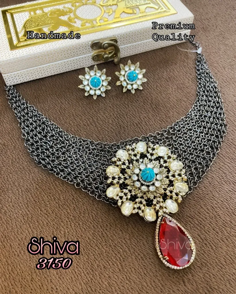 Shiva 3150 premium-quality jewelry set (Rose & Emerald Elegance)