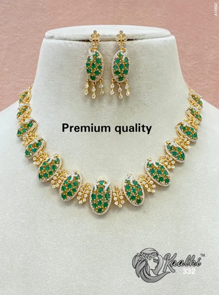 The Kaalki Radiance necklace Set (Gold Emerald Green)